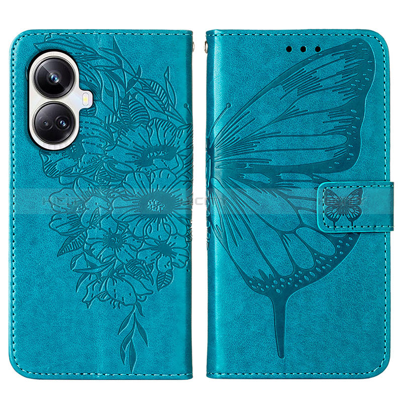 Coque Portefeuille Papillon Livre Cuir Etui Clapet Y01B pour Realme 10 Pro+ Plus 5G Bleu Plus