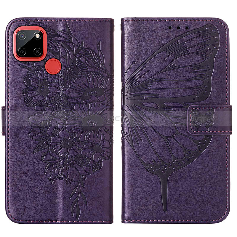 Coque Portefeuille Papillon Livre Cuir Etui Clapet Y01B pour Realme 7i RMX2193 Violet Plus