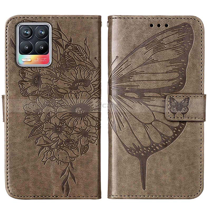 Coque Portefeuille Papillon Livre Cuir Etui Clapet Y01B pour Realme 8 4G Gris Plus