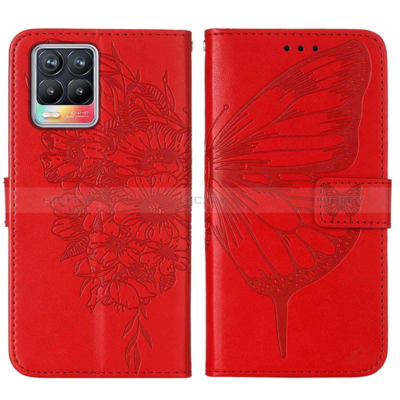 Coque Portefeuille Papillon Livre Cuir Etui Clapet Y01B pour Realme 8 4G Rouge Plus