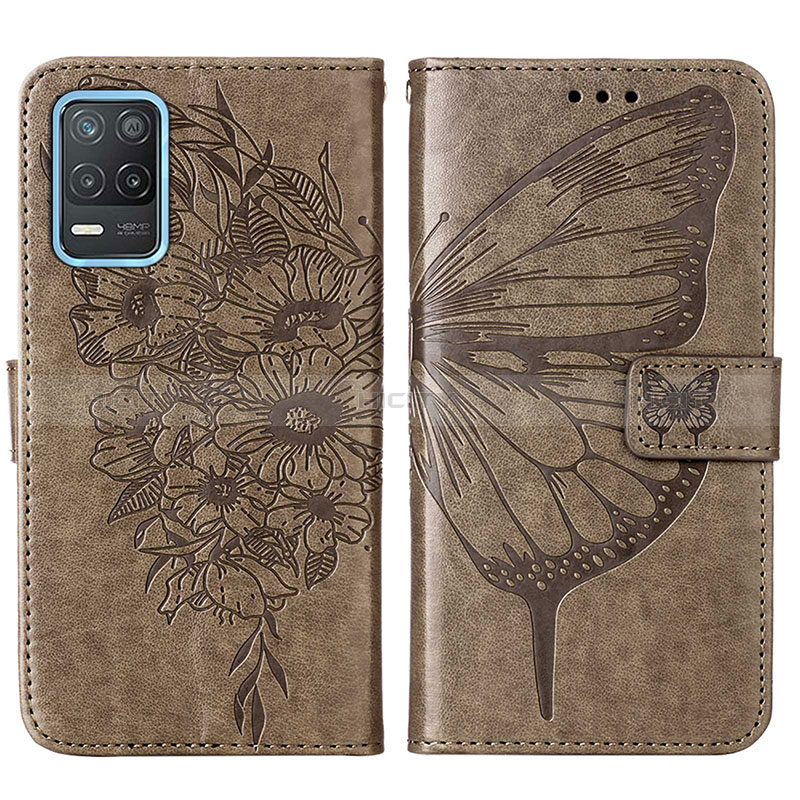 Coque Portefeuille Papillon Livre Cuir Etui Clapet Y01B pour Realme 9 5G India Gris Plus