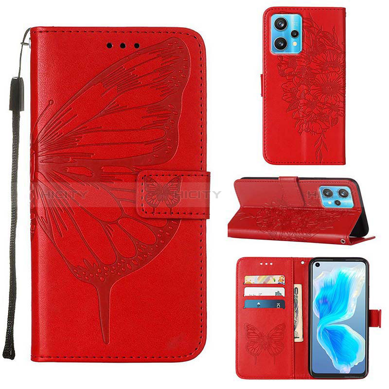 Coque Portefeuille Papillon Livre Cuir Etui Clapet Y01B pour Realme 9 Pro+ Plus 5G Rouge Plus