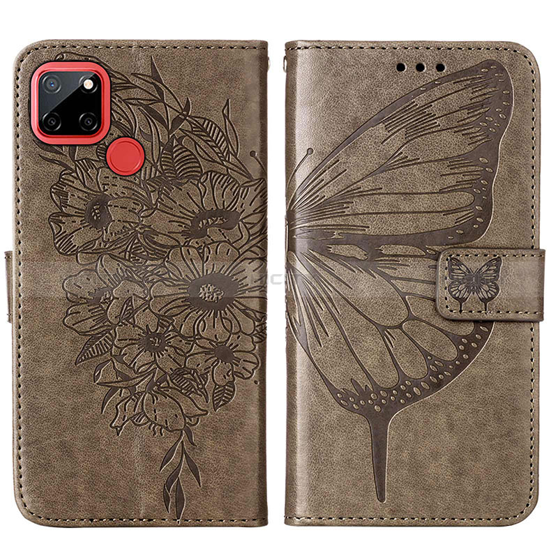 Coque Portefeuille Papillon Livre Cuir Etui Clapet Y01B pour Realme C12 Gris Plus