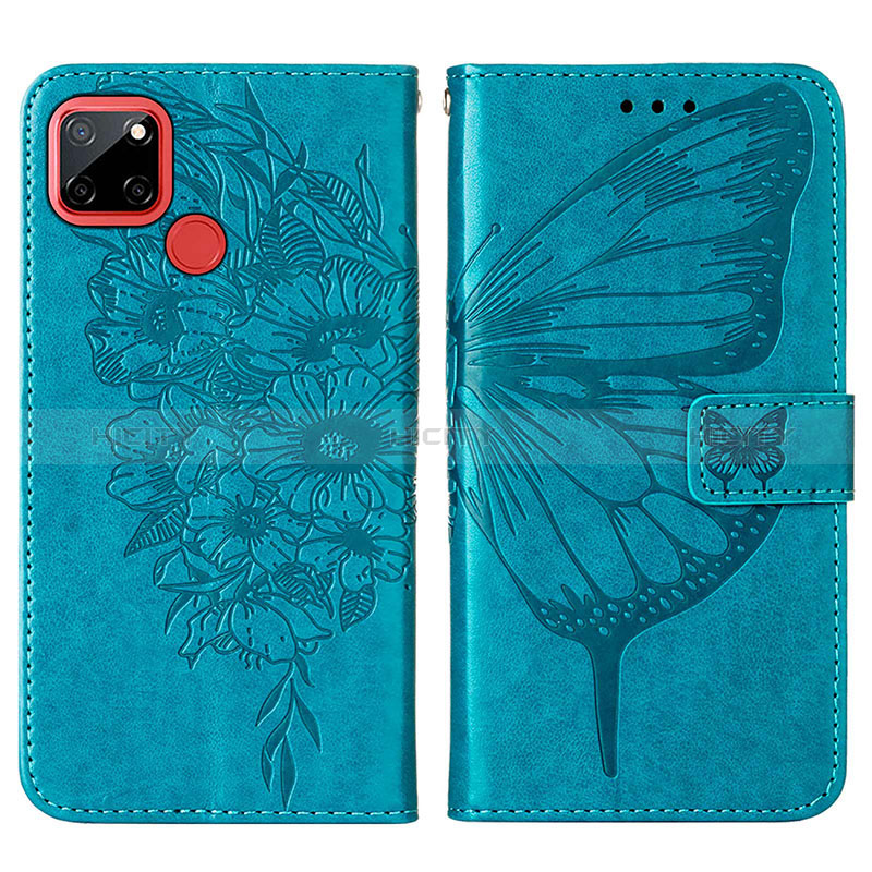 Coque Portefeuille Papillon Livre Cuir Etui Clapet Y01B pour Realme C25 Bleu Plus