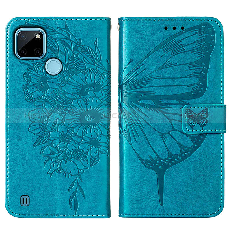 Coque Portefeuille Papillon Livre Cuir Etui Clapet Y01B pour Realme C25Y India Bleu Plus