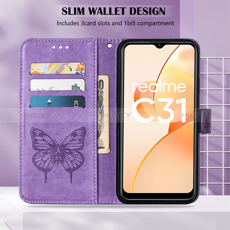 Coque Portefeuille Papillon Livre Cuir Etui Clapet Y01B pour Realme C31 Plus