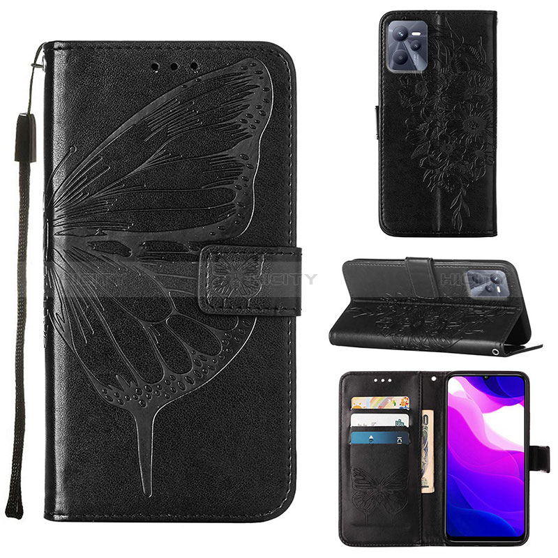 Coque Portefeuille Papillon Livre Cuir Etui Clapet Y01B pour Realme C35 Noir Plus