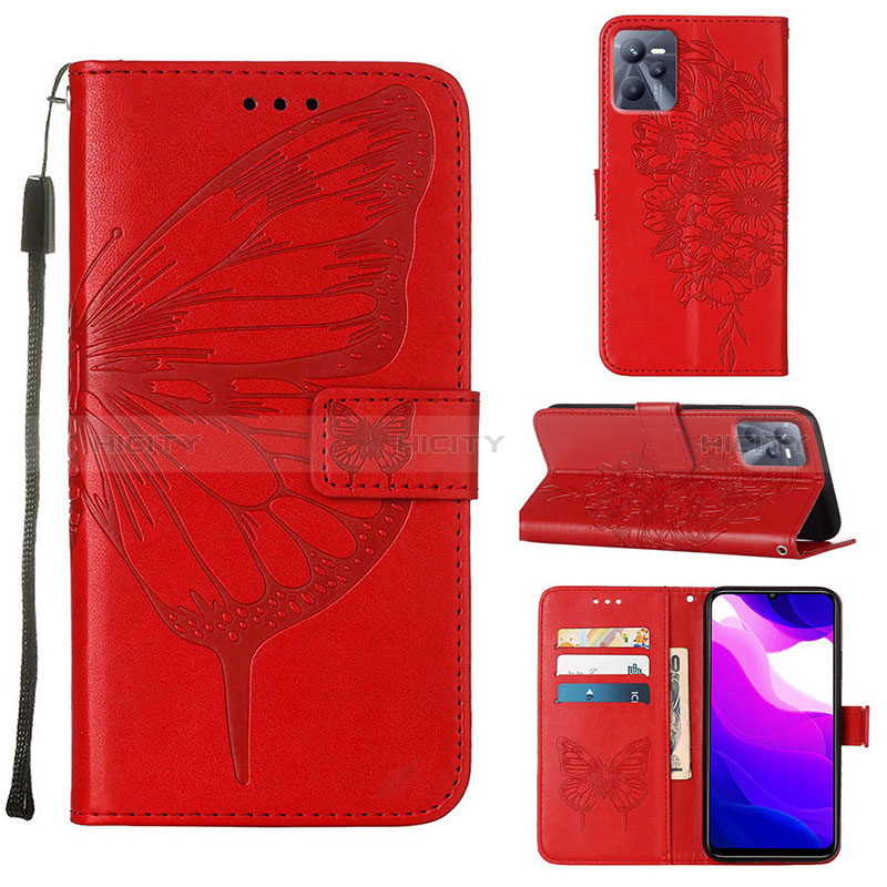 Coque Portefeuille Papillon Livre Cuir Etui Clapet Y01B pour Realme C35 Rouge Plus