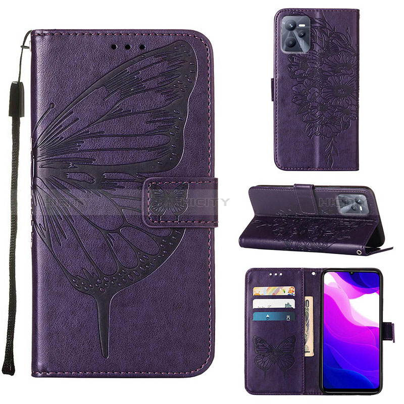 Coque Portefeuille Papillon Livre Cuir Etui Clapet Y01B pour Realme C35 Violet Plus