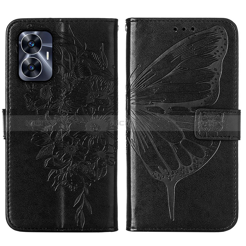 Coque Portefeuille Papillon Livre Cuir Etui Clapet Y01B pour Realme C55 Noir Plus