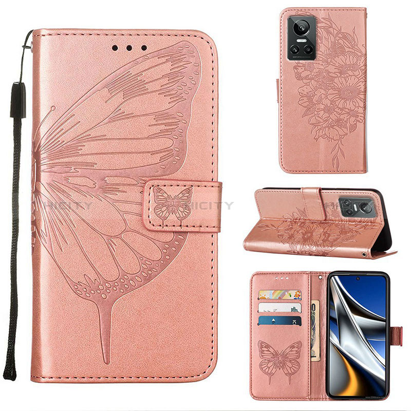 Coque Portefeuille Papillon Livre Cuir Etui Clapet Y01B pour Realme GT Neo3 5G Or Rose Plus