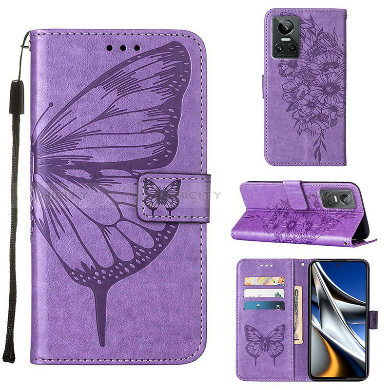 Coque Portefeuille Papillon Livre Cuir Etui Clapet Y01B pour Realme GT Neo3 5G Violet Clair Plus