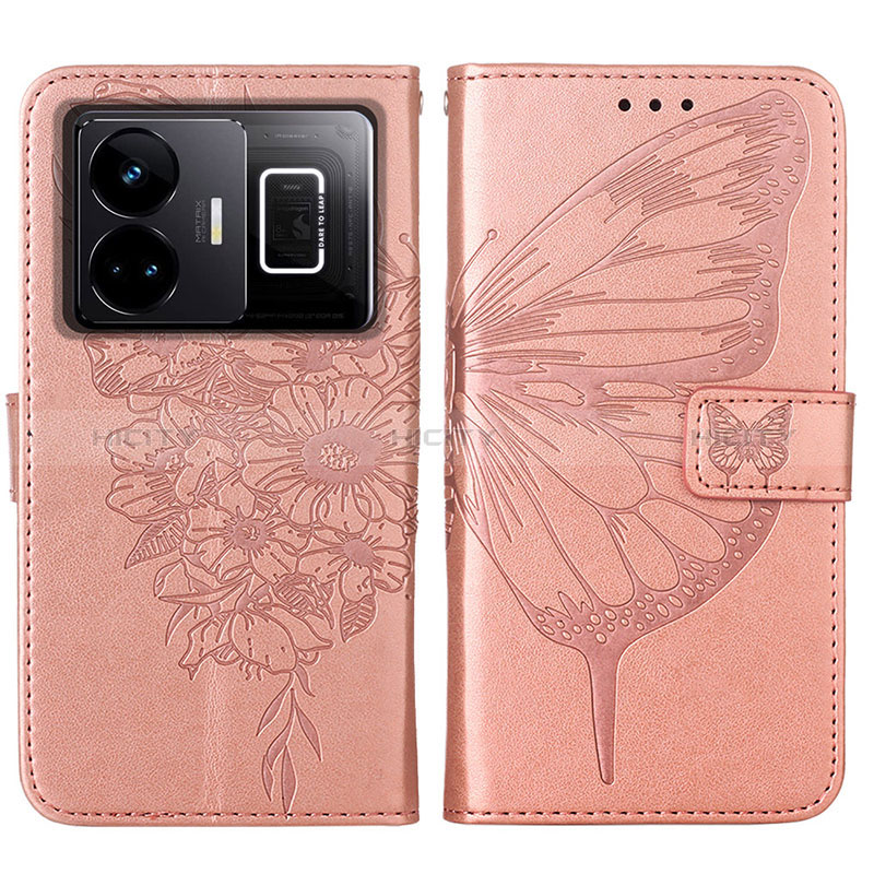 Coque Portefeuille Papillon Livre Cuir Etui Clapet Y01B pour Realme GT Neo5 240W 5G Or Rose Plus