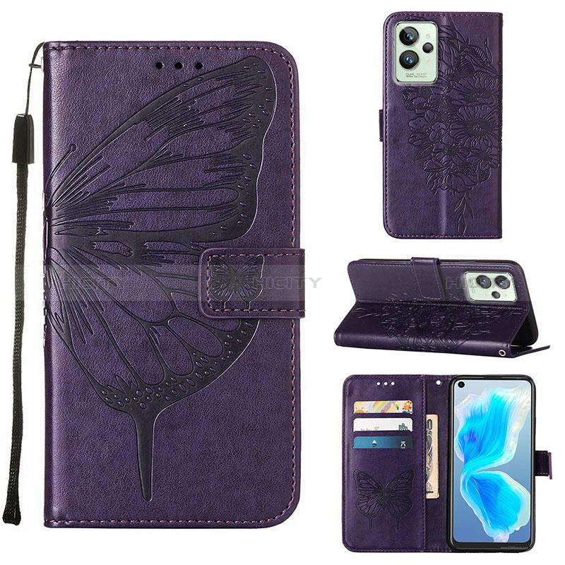 Coque Portefeuille Papillon Livre Cuir Etui Clapet Y01B pour Realme GT2 Pro 5G Violet Plus