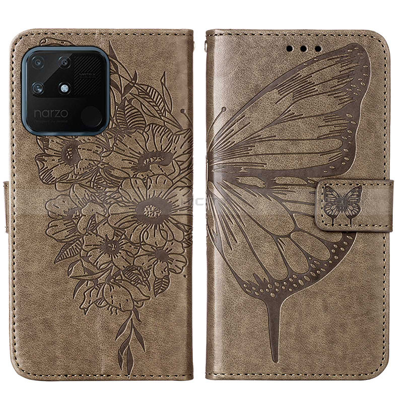 Coque Portefeuille Papillon Livre Cuir Etui Clapet Y01B pour Realme Narzo 50A Gris Plus