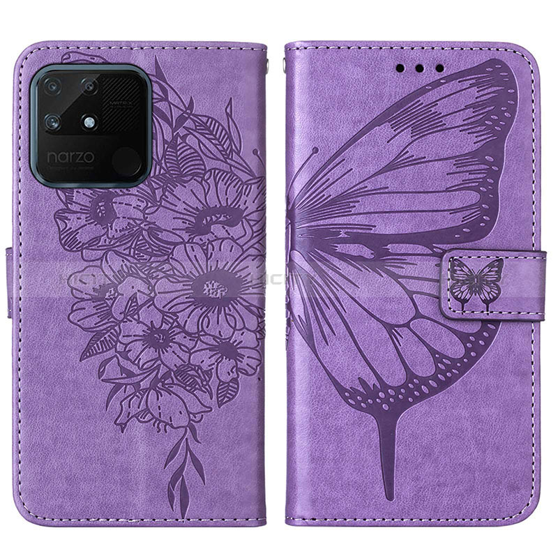 Coque Portefeuille Papillon Livre Cuir Etui Clapet Y01B pour Realme Narzo 50A Violet Clair Plus