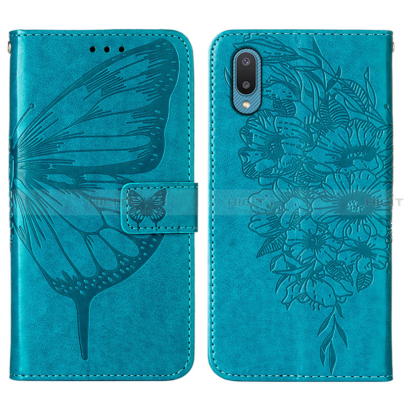 Coque Portefeuille Papillon Livre Cuir Etui Clapet Y01B pour Samsung Galaxy A02 Bleu Plus