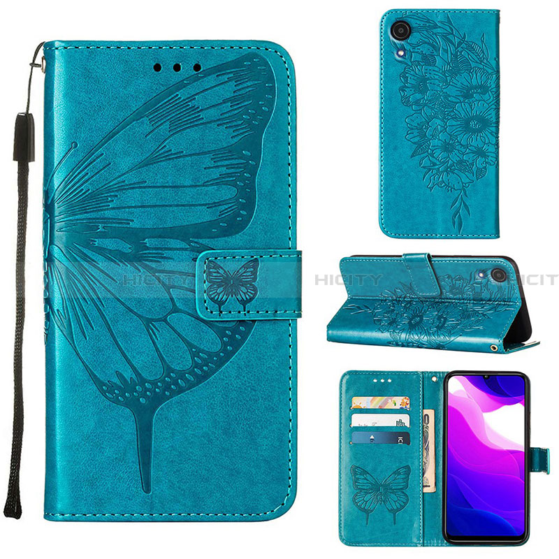 Coque Portefeuille Papillon Livre Cuir Etui Clapet Y01B pour Samsung Galaxy A03 Core Bleu Plus