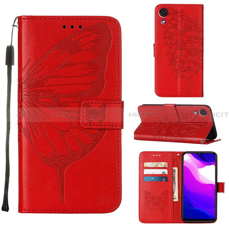 Coque Portefeuille Papillon Livre Cuir Etui Clapet Y01B pour Samsung Galaxy A03 Core Rouge Plus