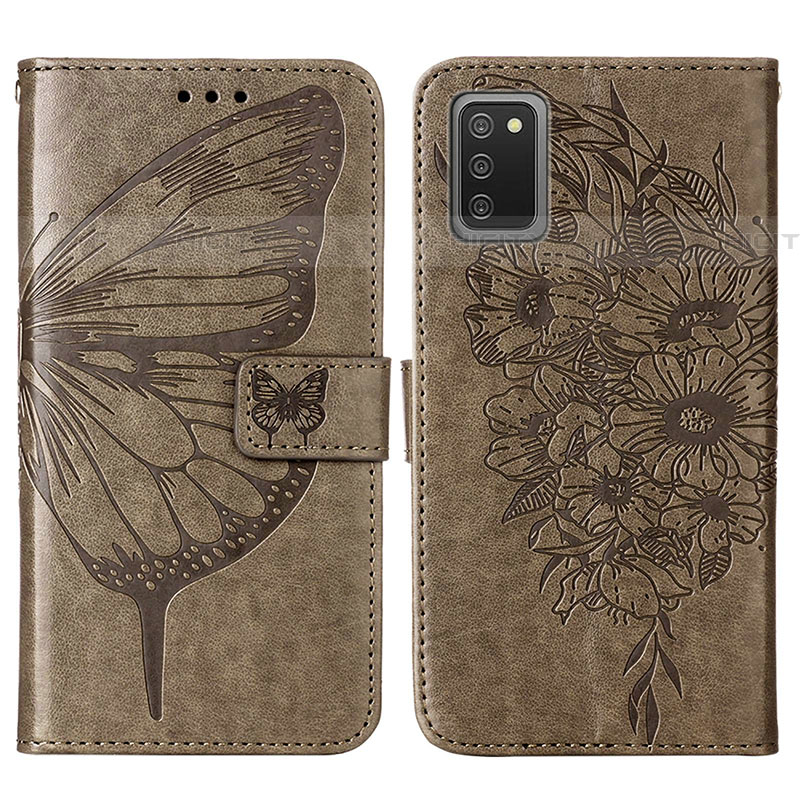 Coque Portefeuille Papillon Livre Cuir Etui Clapet Y01B pour Samsung Galaxy A03s Gris Plus