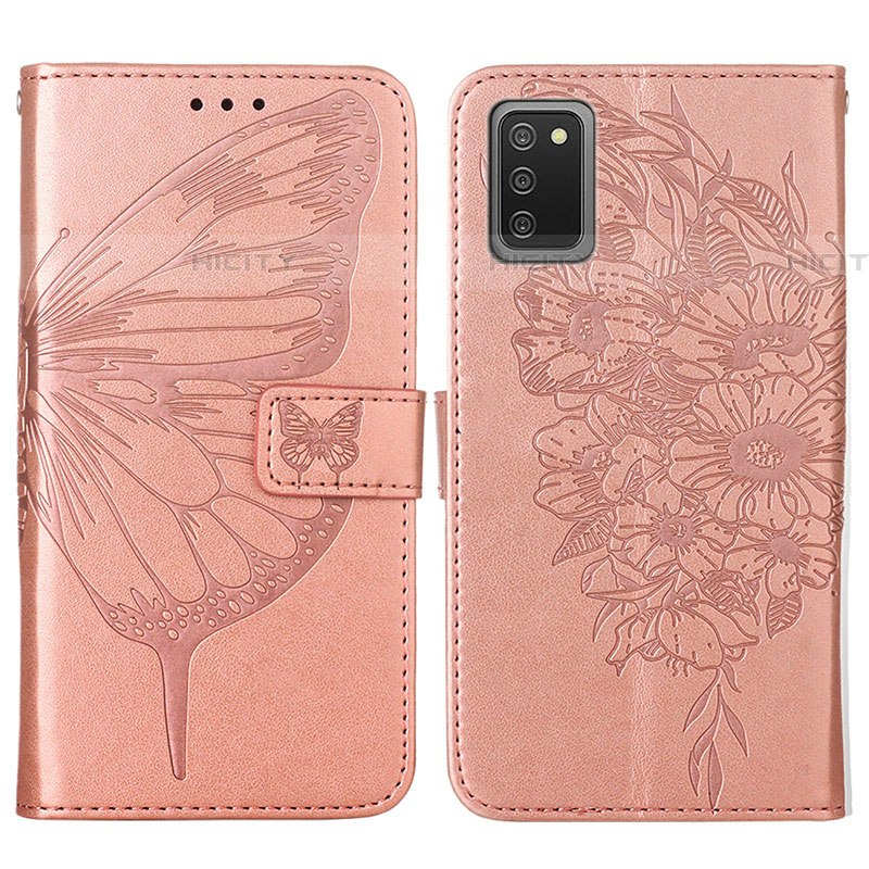 Coque Portefeuille Papillon Livre Cuir Etui Clapet Y01B pour Samsung Galaxy A03s Or Rose Plus