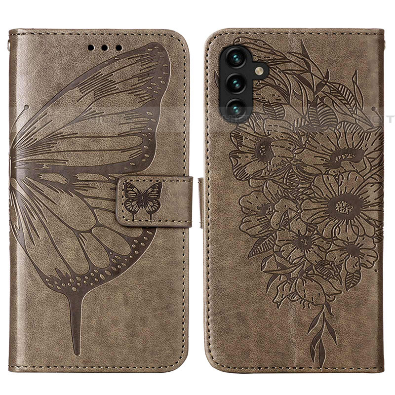 Coque Portefeuille Papillon Livre Cuir Etui Clapet Y01B pour Samsung Galaxy A04s Gris Plus