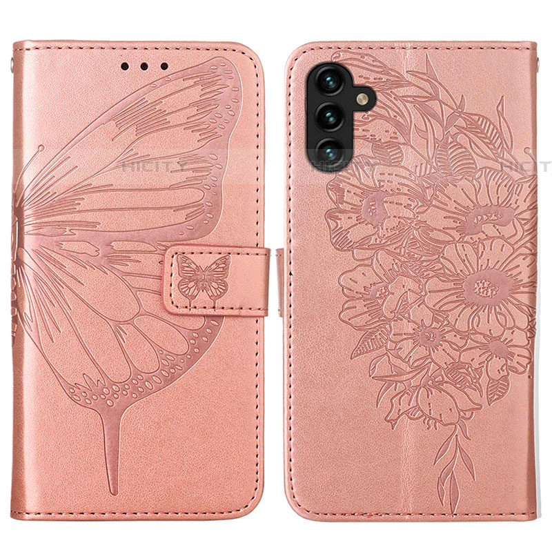 Coque Portefeuille Papillon Livre Cuir Etui Clapet Y01B pour Samsung Galaxy A04s Or Rose Plus