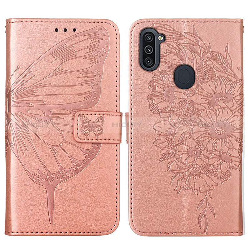 Coque Portefeuille Papillon Livre Cuir Etui Clapet Y01B pour Samsung Galaxy A11 Or Rose Plus