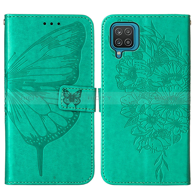 Coque Portefeuille Papillon Livre Cuir Etui Clapet Y01B pour Samsung Galaxy A12 Nacho Vert Plus