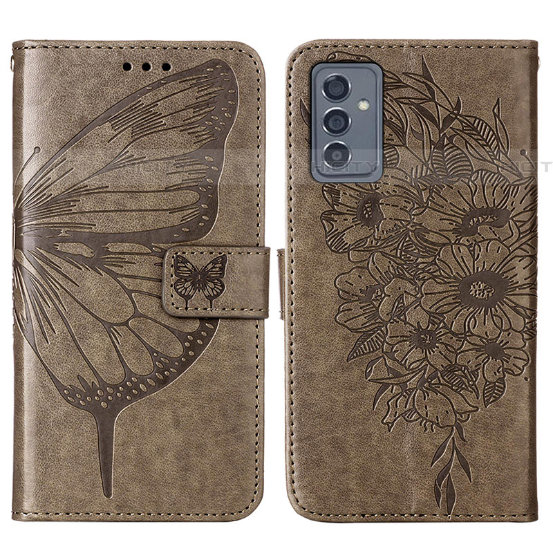 Coque Portefeuille Papillon Livre Cuir Etui Clapet Y01B pour Samsung Galaxy A24 4G Gris Plus