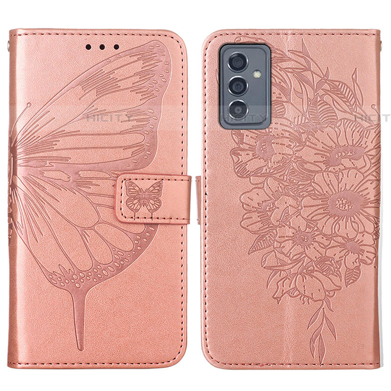 Coque Portefeuille Papillon Livre Cuir Etui Clapet Y01B pour Samsung Galaxy A24 4G Or Rose Plus