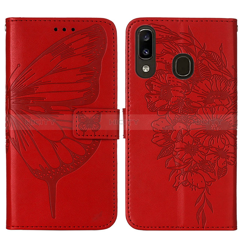 Coque Portefeuille Papillon Livre Cuir Etui Clapet Y01B pour Samsung Galaxy A30 Rouge Plus