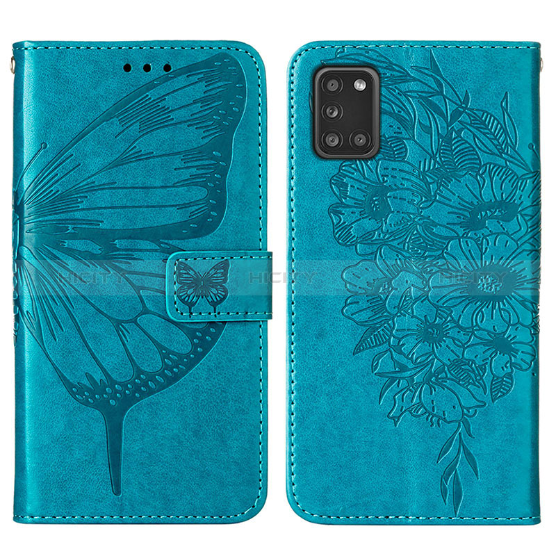 Coque Portefeuille Papillon Livre Cuir Etui Clapet Y01B pour Samsung Galaxy A31 Bleu Plus