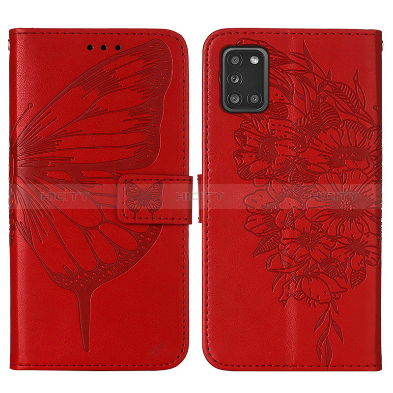 Coque Portefeuille Papillon Livre Cuir Etui Clapet Y01B pour Samsung Galaxy A31 Rouge Plus