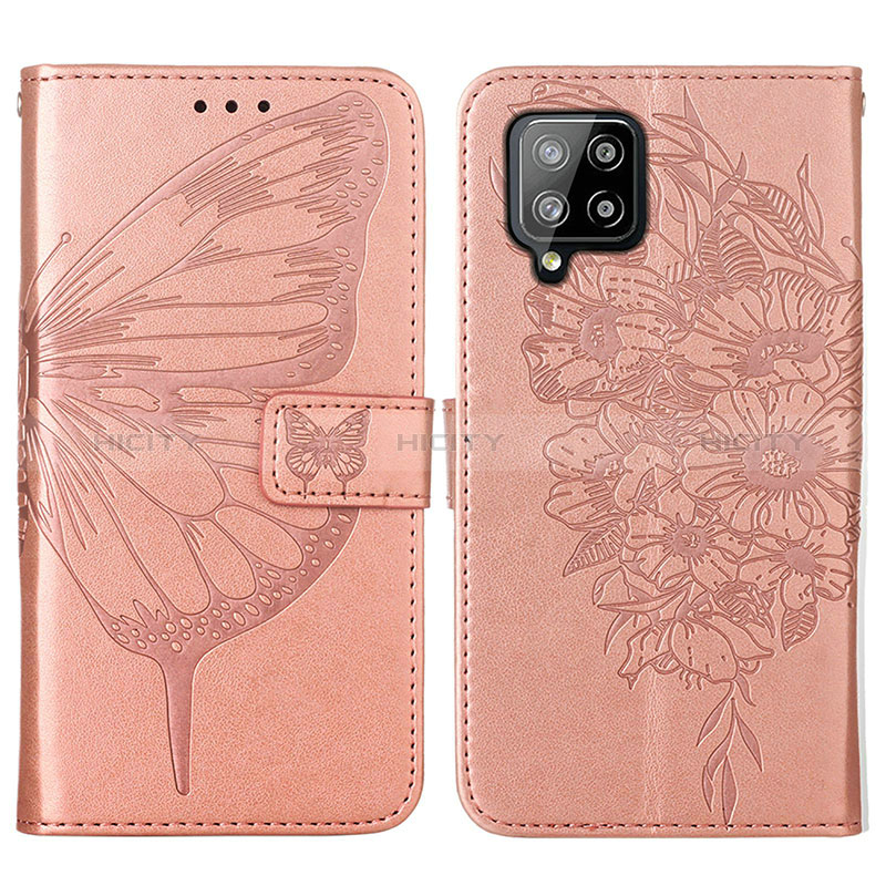 Coque Portefeuille Papillon Livre Cuir Etui Clapet Y01B pour Samsung Galaxy A42 5G Or Rose Plus