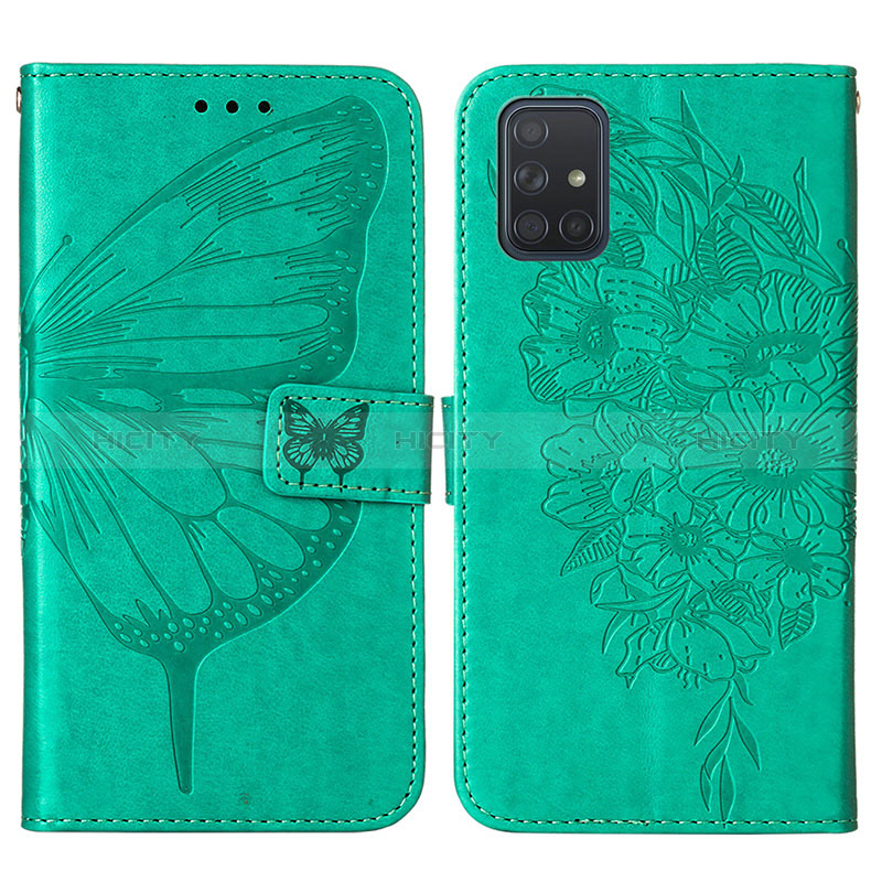 Coque Portefeuille Papillon Livre Cuir Etui Clapet Y01B pour Samsung Galaxy A51 4G Vert Plus