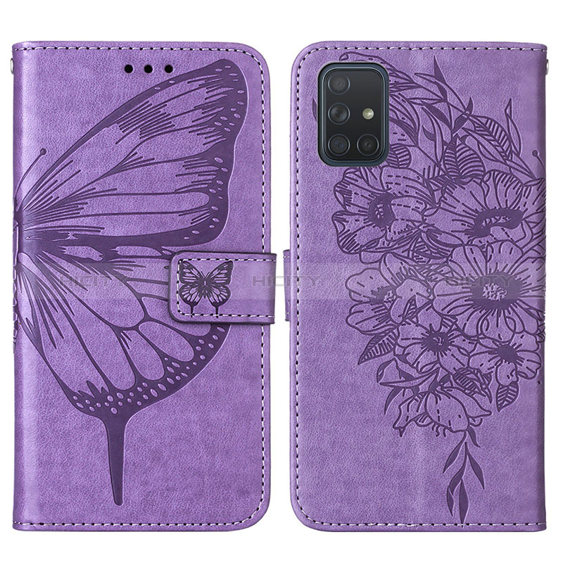 Coque Portefeuille Papillon Livre Cuir Etui Clapet Y01B pour Samsung Galaxy A51 4G Violet Clair Plus