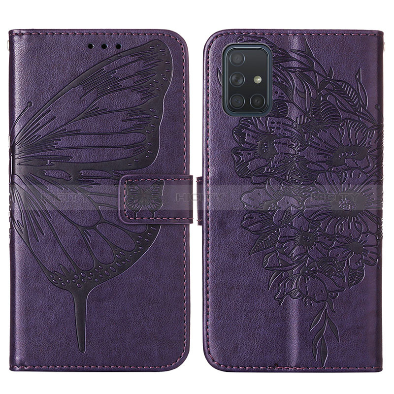 Coque Portefeuille Papillon Livre Cuir Etui Clapet Y01B pour Samsung Galaxy A51 5G Violet Plus