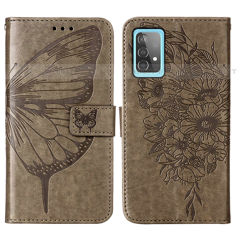 Coque Portefeuille Papillon Livre Cuir Etui Clapet Y01B pour Samsung Galaxy A52 5G Gris Plus