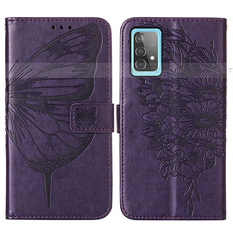 Coque Portefeuille Papillon Livre Cuir Etui Clapet Y01B pour Samsung Galaxy A52 5G Violet Plus