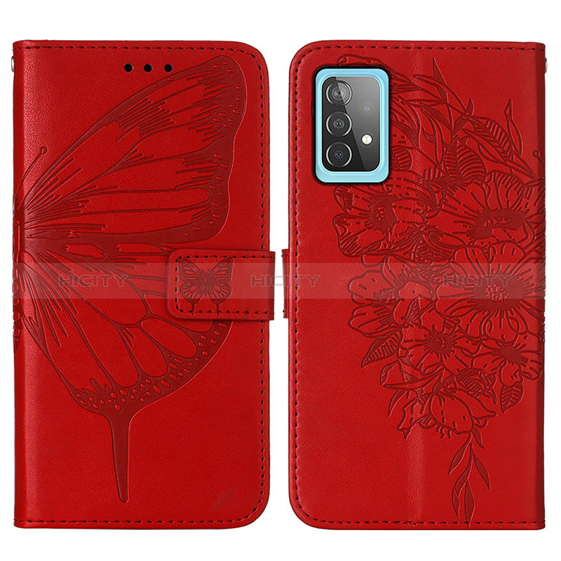 Coque Portefeuille Papillon Livre Cuir Etui Clapet Y01B pour Samsung Galaxy A52s 5G Rouge Plus