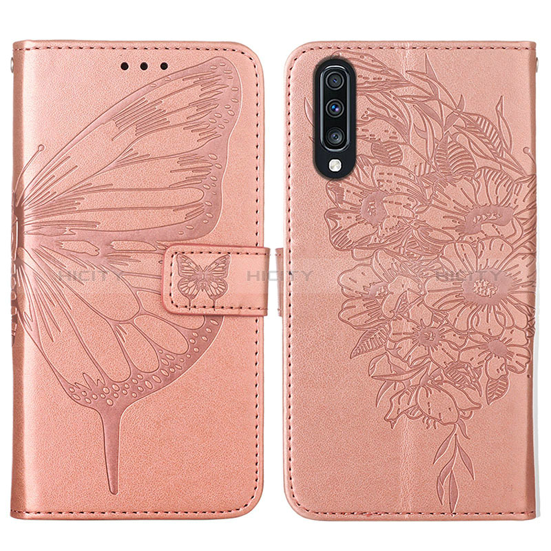 Coque Portefeuille Papillon Livre Cuir Etui Clapet Y01B pour Samsung Galaxy A70 Or Rose Plus