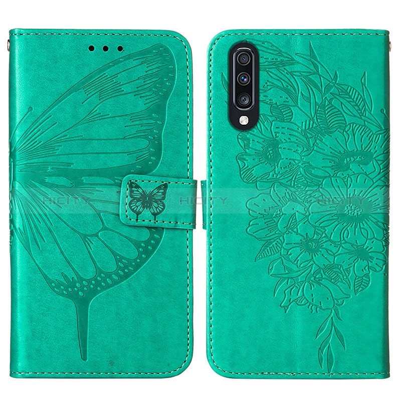 Coque Portefeuille Papillon Livre Cuir Etui Clapet Y01B pour Samsung Galaxy A70 Vert Plus