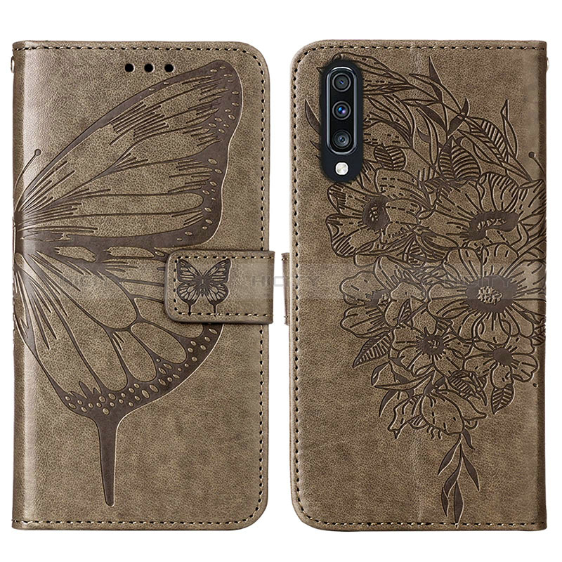 Coque Portefeuille Papillon Livre Cuir Etui Clapet Y01B pour Samsung Galaxy A70S Gris Plus