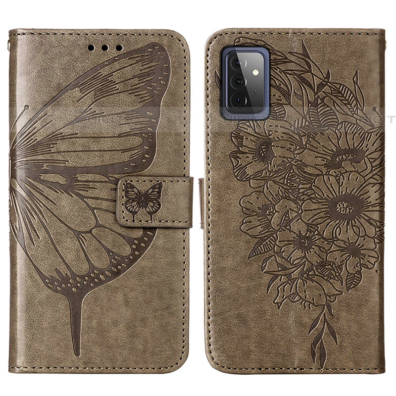 Coque Portefeuille Papillon Livre Cuir Etui Clapet Y01B pour Samsung Galaxy A72 5G Gris Plus