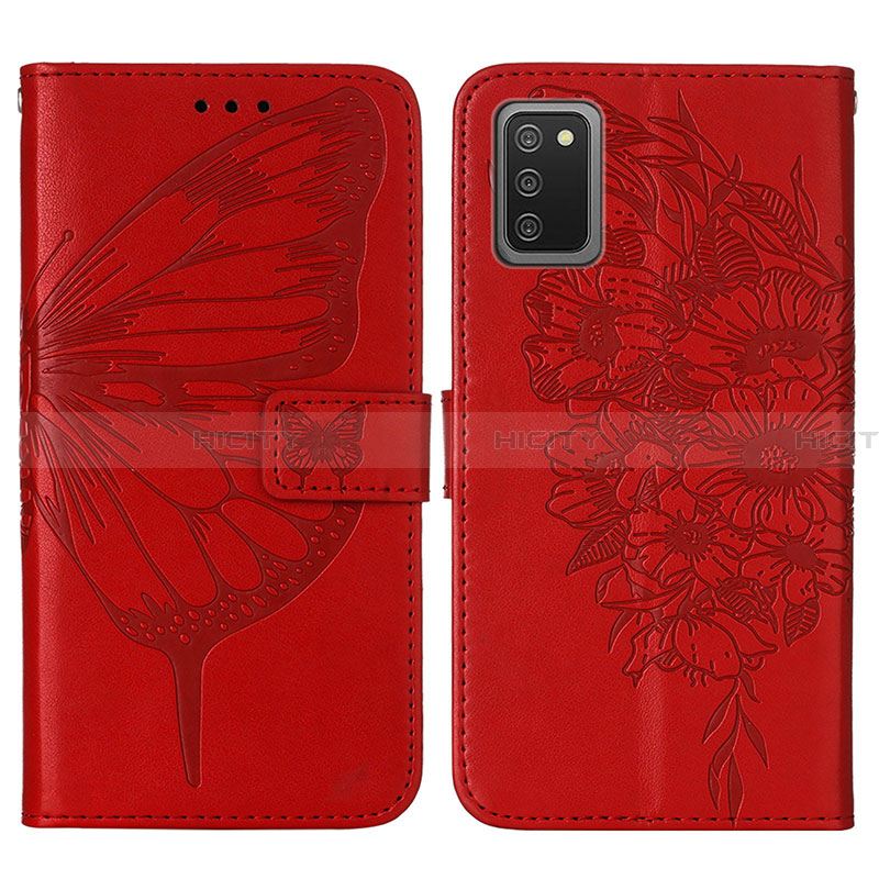 Coque Portefeuille Papillon Livre Cuir Etui Clapet Y01B pour Samsung Galaxy F02S SM-E025F Rouge Plus