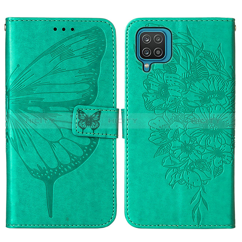 Coque Portefeuille Papillon Livre Cuir Etui Clapet Y01B pour Samsung Galaxy F12 Vert Plus