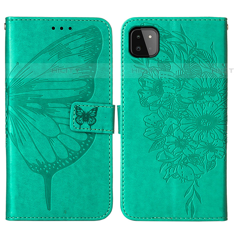 Coque Portefeuille Papillon Livre Cuir Etui Clapet Y01B pour Samsung Galaxy F42 5G Vert Plus