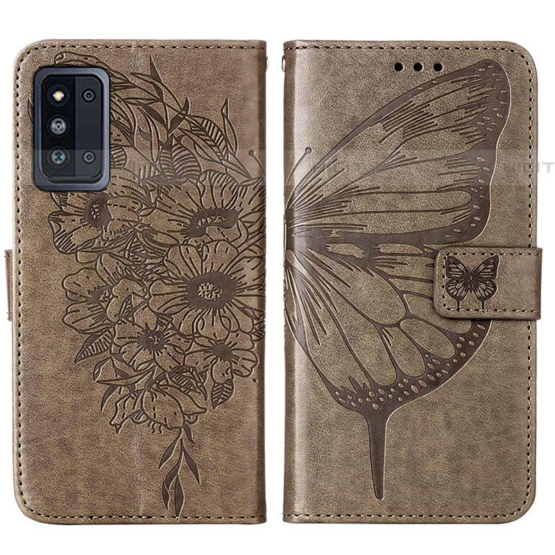 Coque Portefeuille Papillon Livre Cuir Etui Clapet Y01B pour Samsung Galaxy F52 5G Gris Plus