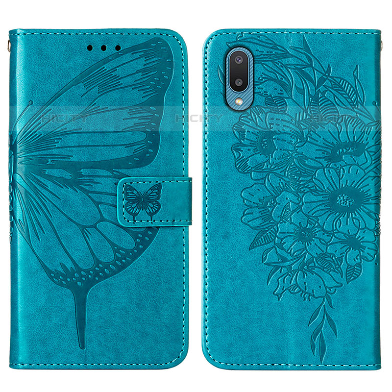 Coque Portefeuille Papillon Livre Cuir Etui Clapet Y01B pour Samsung Galaxy M02 Bleu Plus